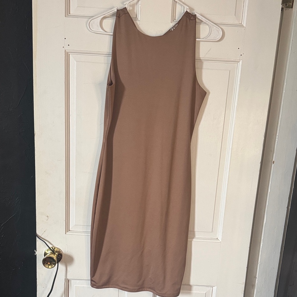 Sleeveless Midi Shift Dress in Taupe